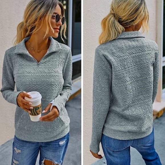 Navy Blue 1/4 Zip Cozy Pullover Sweater - Picture 2 of 2